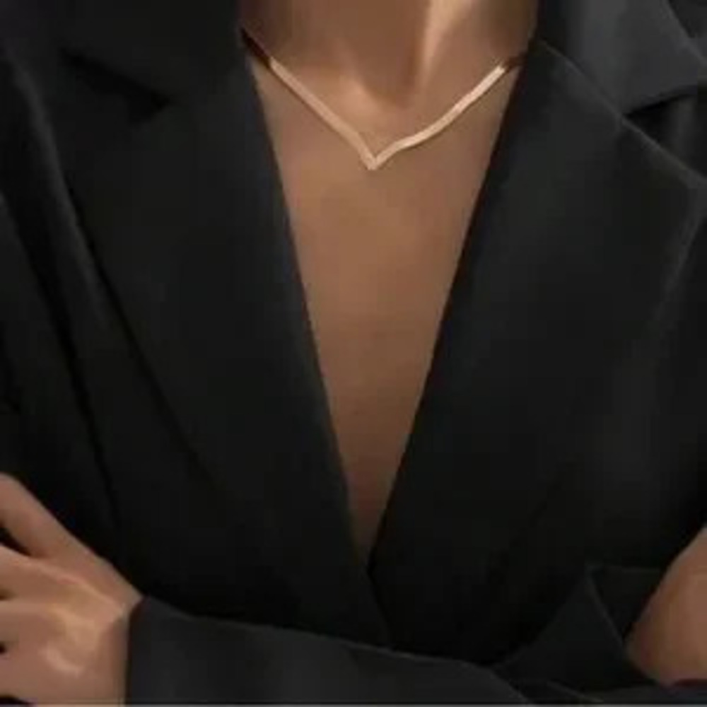 Silver Plated Stainless Steel V Choker Necklace Structured Minimal Statement - Picture 4 of 4